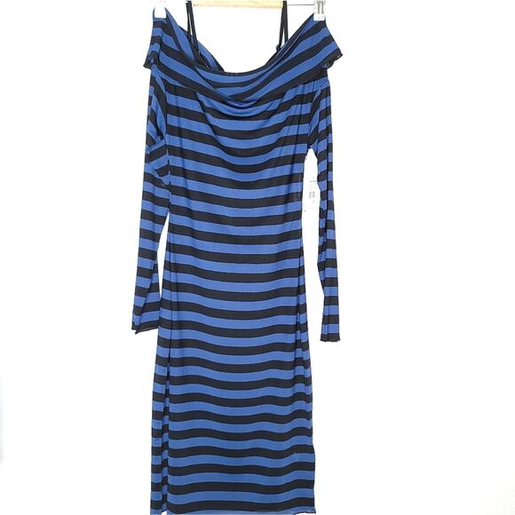 Good American Sheer Stripe Off Shoulder Dress, GA Size 3 US Size Large 10-12 NWT - Picture 2 of 8